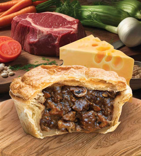 Chunky Beef, Onion, Mushroom & Cheese Pie